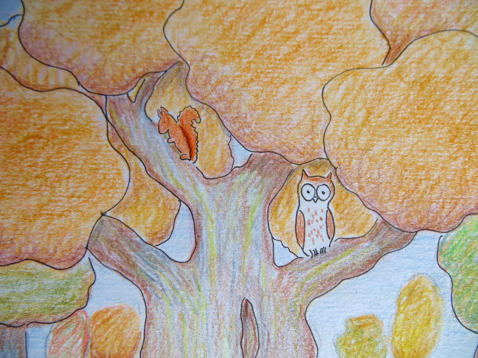 Рисунок Золотая осень цветными карандашами