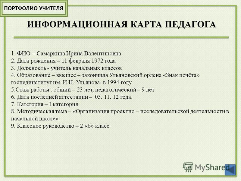 Информационная карта педагога