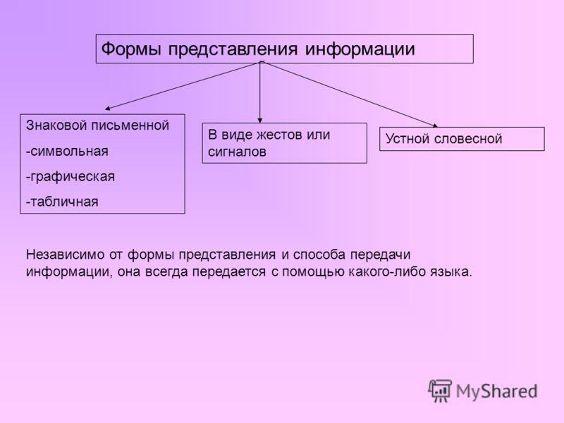 К какой форме представления информации относятся рисунки схемы чертежи графики