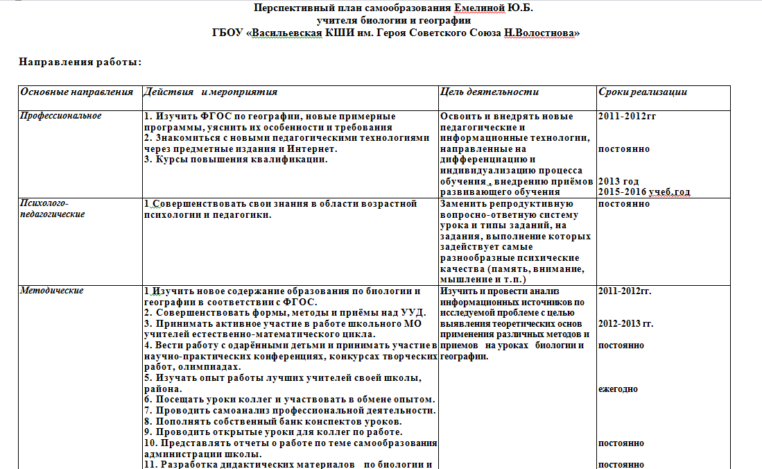 Программа работы учителя