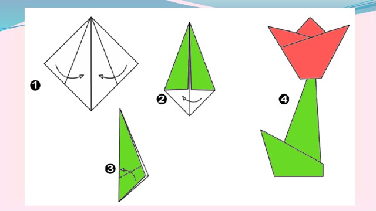 Оригами цветов поэтапно. Оригами из бумаги цветы тюльпан схема. Схема тюльпана оригами из бумаги. Тюльпан оригамихема. Тюльпаны оригами из бумаги своими руками схемы.