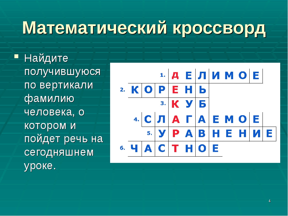 Математический кроссворд 3 класс