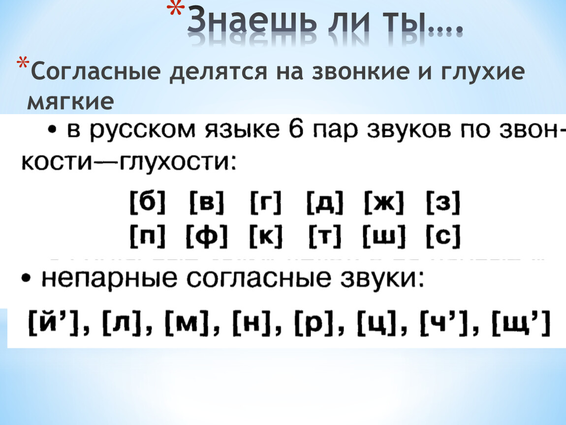 Картинка звонкие и глухие согласные 1 класс