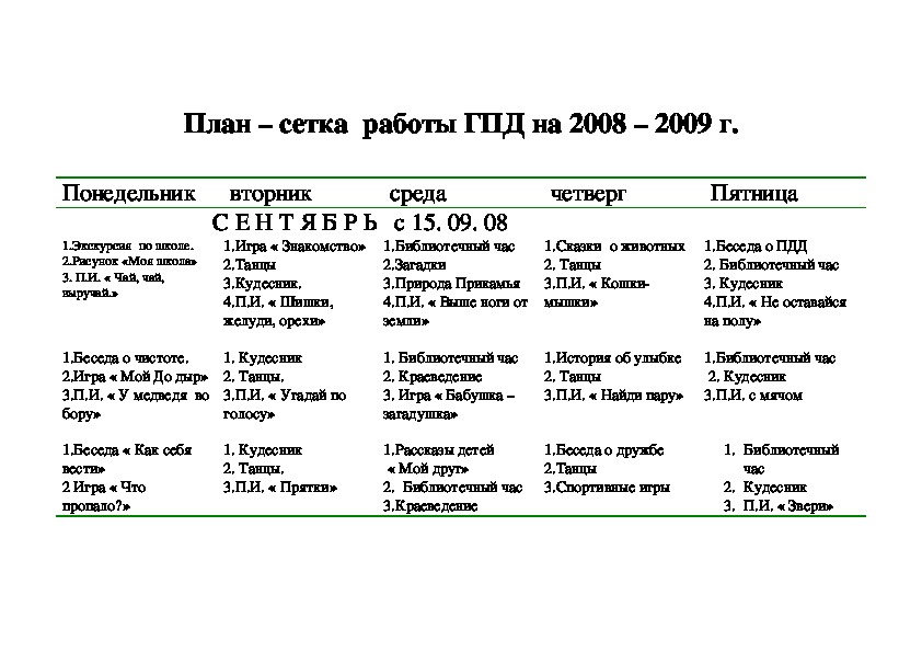 План работы в школе