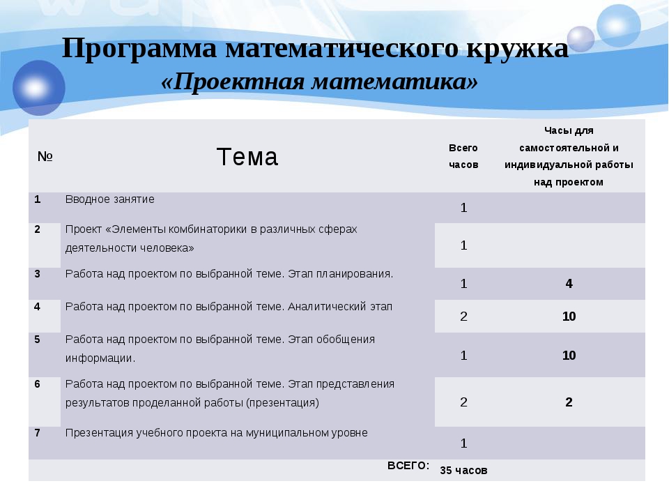 План предметного кружка