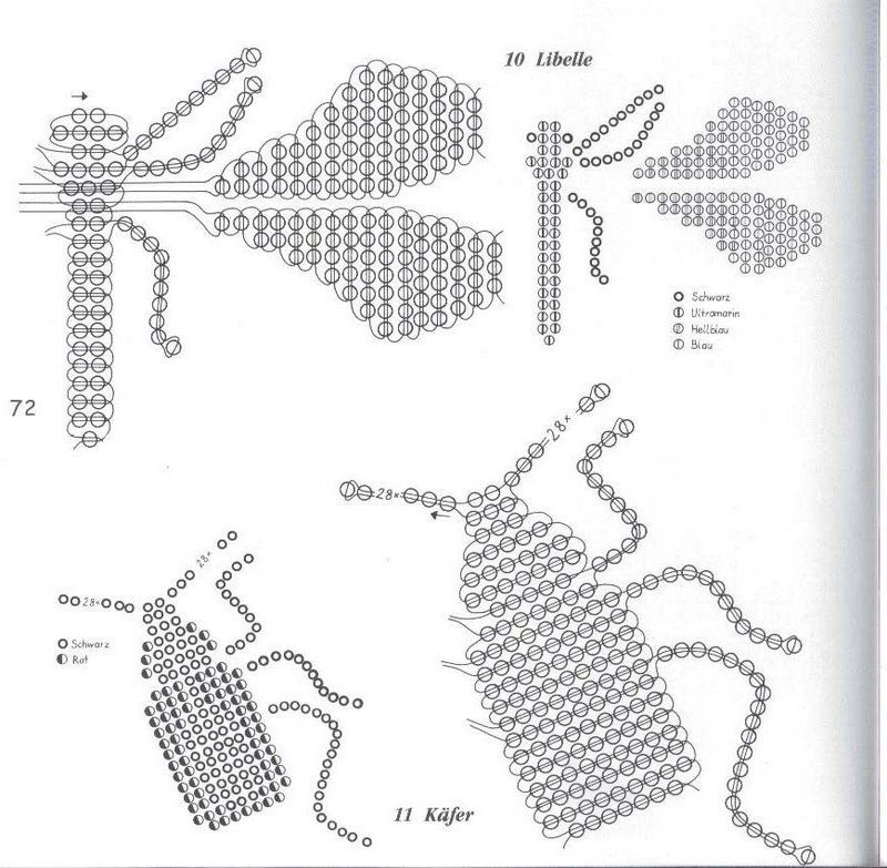 Схема плетения стрекозы из бисера
