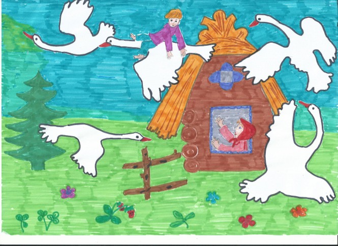 Сказка гуси лебеди в картинках для детей распечатать