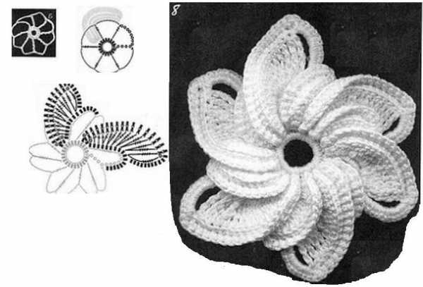 Цветок с объемными лепестками крючком схема